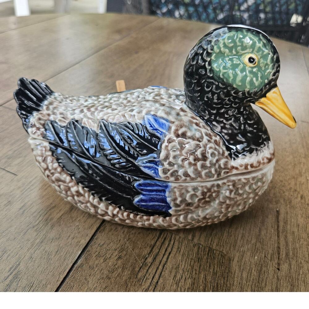 Condiment Server w/lid Duck Porcelain Bordallo Pinheiro Portugal 7x5.5x4.25" e50 - Picture 3 of 6